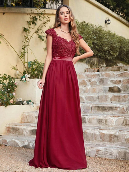 Elegant Burgundy Bridesmaid Dresses - V Neck Chiffon Maxi Gown - Buy Center UK