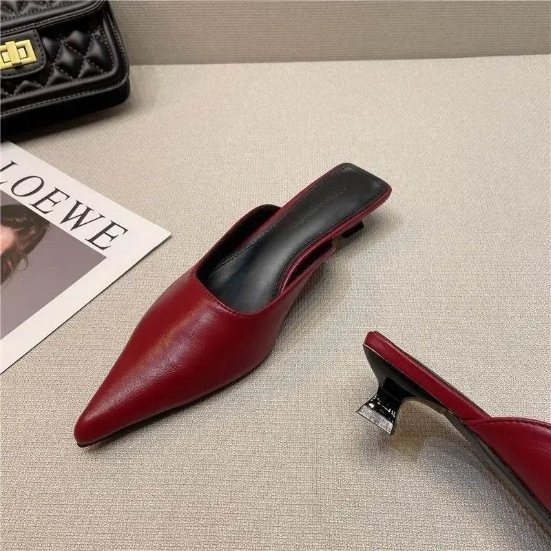 Buy Center Women's White Pointed Toe Mules - Comfortable Low Heel Slides - Buy Center UK