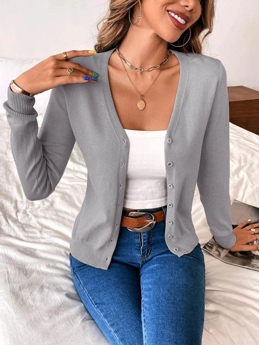 Buy Center Women's Vintage V Neck Cardigan - Cozy Knit Sweater Top - Buy Center UK