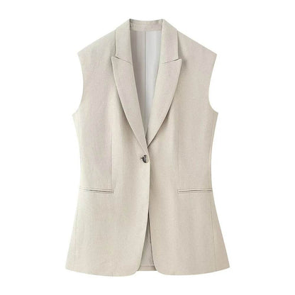 PB&ZA Women's Sleek Beige Blazer & Wide Leg Pants Set for Summer - Buy Center UK