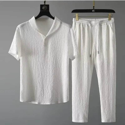 Buy Center Summer Ultra-thin Ice Silk Linen Suit - Men's 2-Piece Set - Buy Center UK