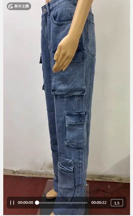 Trendy High-Waist Cargo Pants - Women's Retro Denim Streetwear - Buy Center UK