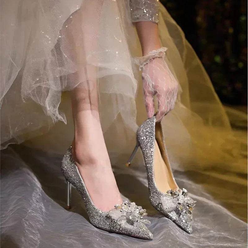 GXMGST Women’s Wedding Shoes - Rhinestone High Heels, Pointed Toe - Buy Center UK