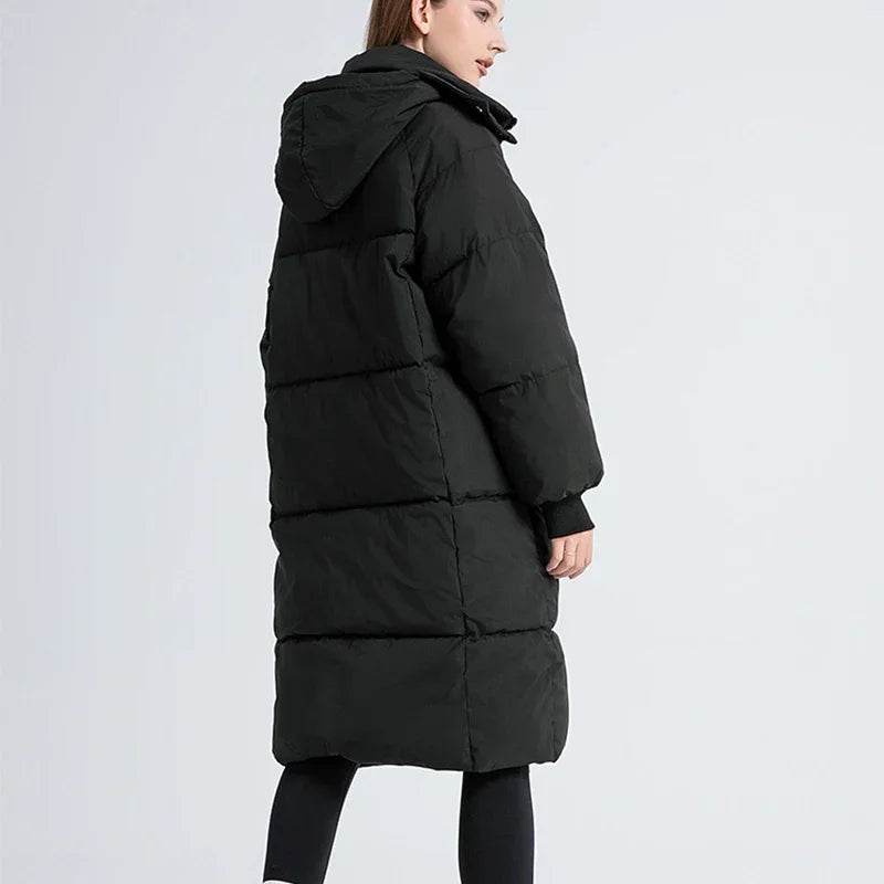 ABRINI Long Hooded Coat for Women - Warm, Stylish, Zipper Pockets - Buy Center UK