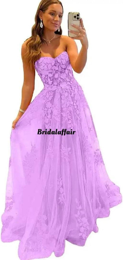 Elegant Orange Lace Appliques Prom Dress - Sweetheart A-Line Gown - Buy Center UK