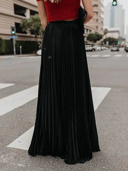 Designer 2024 Pleated Skirt - Women's Elastic Waist Ankle-Length Fashion - Buy Center UK