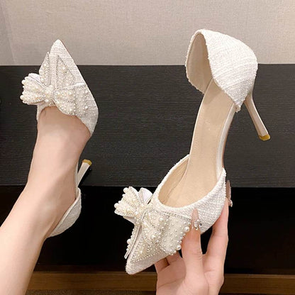 Elegant Pearl Bowknot Stiletto Pumps - Sexy High Heels for Women - Buy Center UK