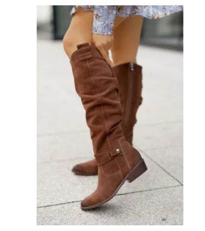 Buy Center Women's Knee-High Suede Boots - Low Heel & Zipper Design - Buy Center UK