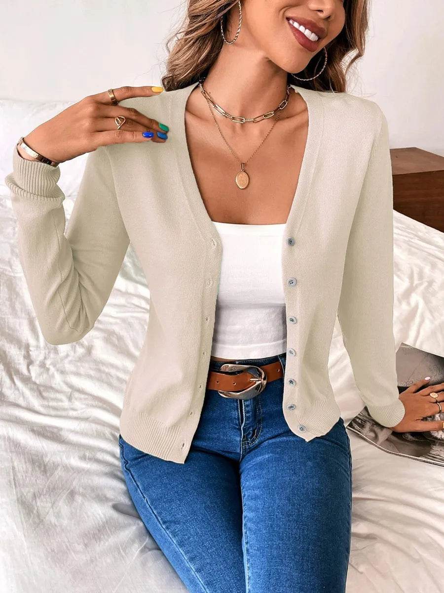 Buy Center Women's Vintage V Neck Cardigan - Cozy Knit Sweater Top - Buy Center UK