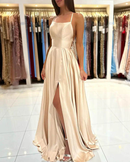 2024 Satin Bridesmaid Dress - Cowl Neck, A-Line, Leg Slit Styles - Buy Center UK