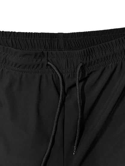 Buy Center Men's Solid Color Shorts - Elastic Drawstring, Zipper Pockets - Buy Center UK