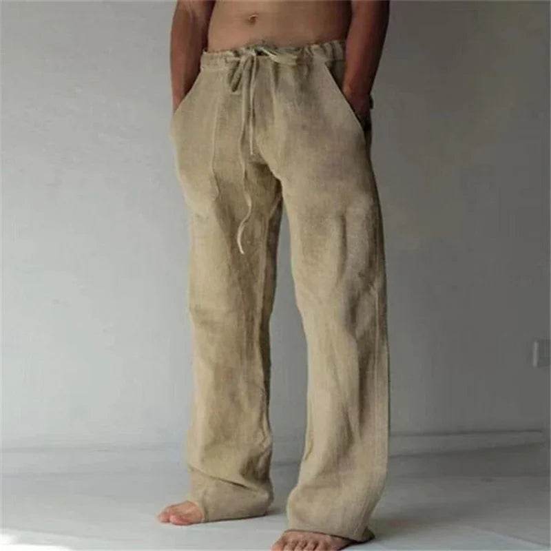 Men's Cotton Linen Casual Pants - Breathable Trousers for Streetwear - Buy Center UK