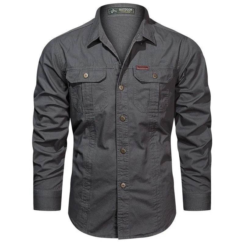 Buy Center Men's Long Sleeve Cargo Shirt - High-Quality Cotton Style - Buy Center UK