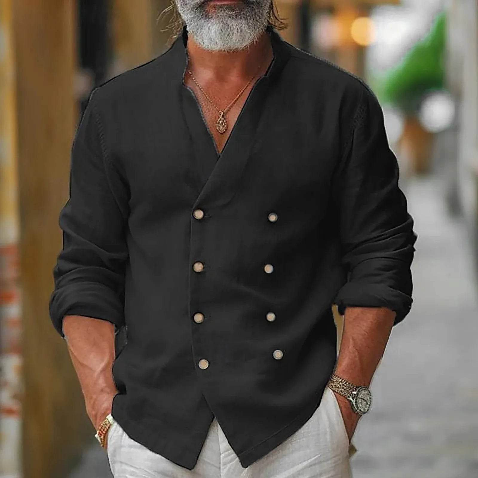 Buy Center Men's Cotton Linen Button Down T-shirt - Spring & Summer Style - Buy Center UK