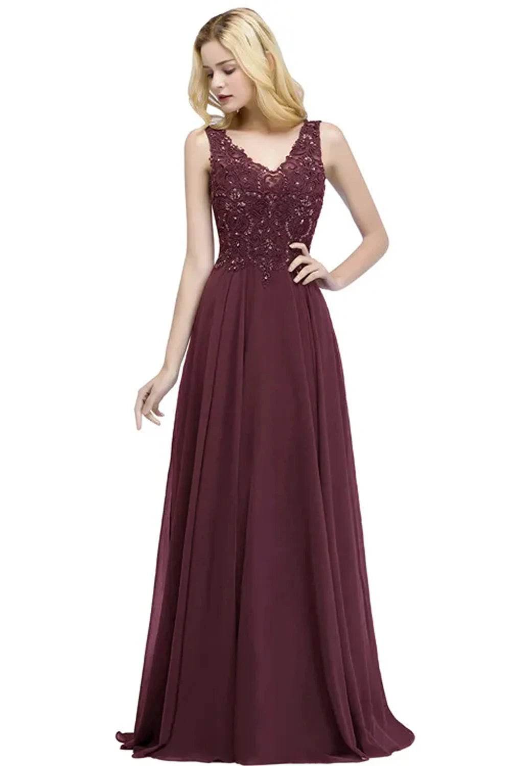 Elegant 3 Colors Evening Dress - V-Neck Lace Beaded Party Gown - Buy Center UK