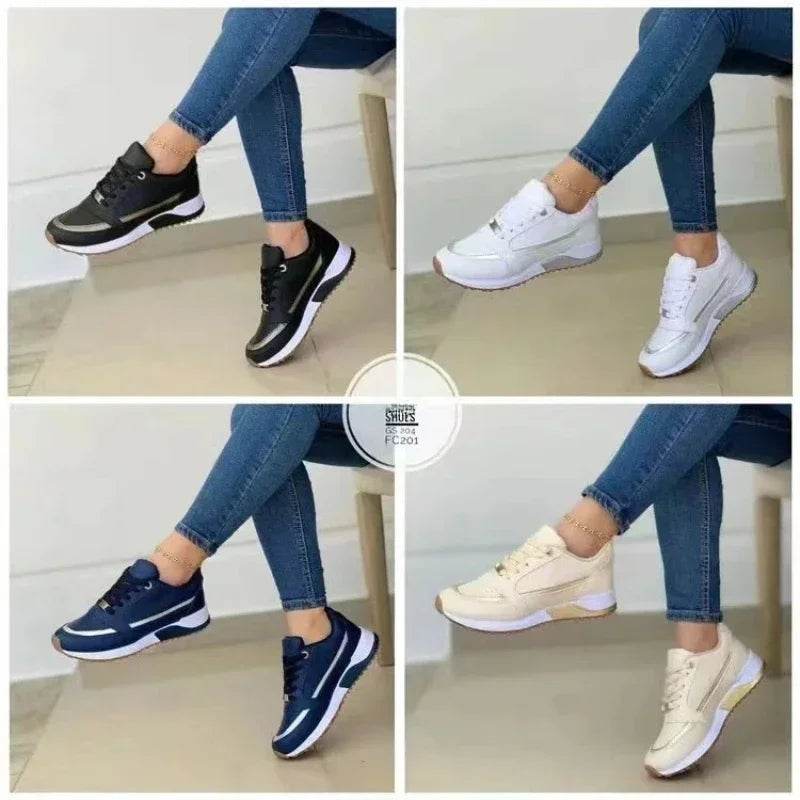 Buy Center Women’s Round Toe Flat Platform Sneakers - Casual Lace-Up - Buy Center UK
