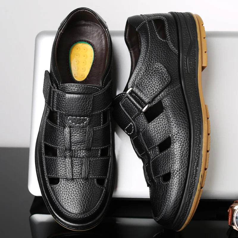 YBQJOO Men's Genuine Leather Sandals - Comfortable Casual Outdoor Shoes - Buy Center UK