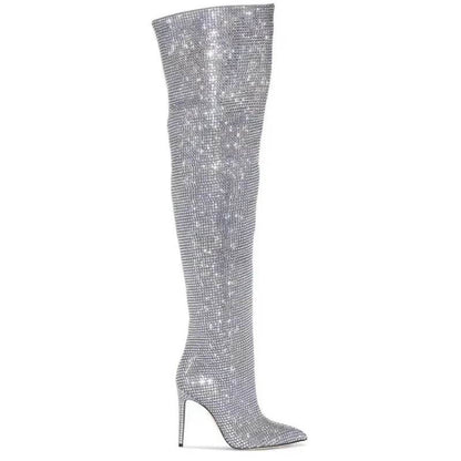 Buy Center Knee-Length Rhinestone Boots - Sexy Slim High Heels - Buy Center UK