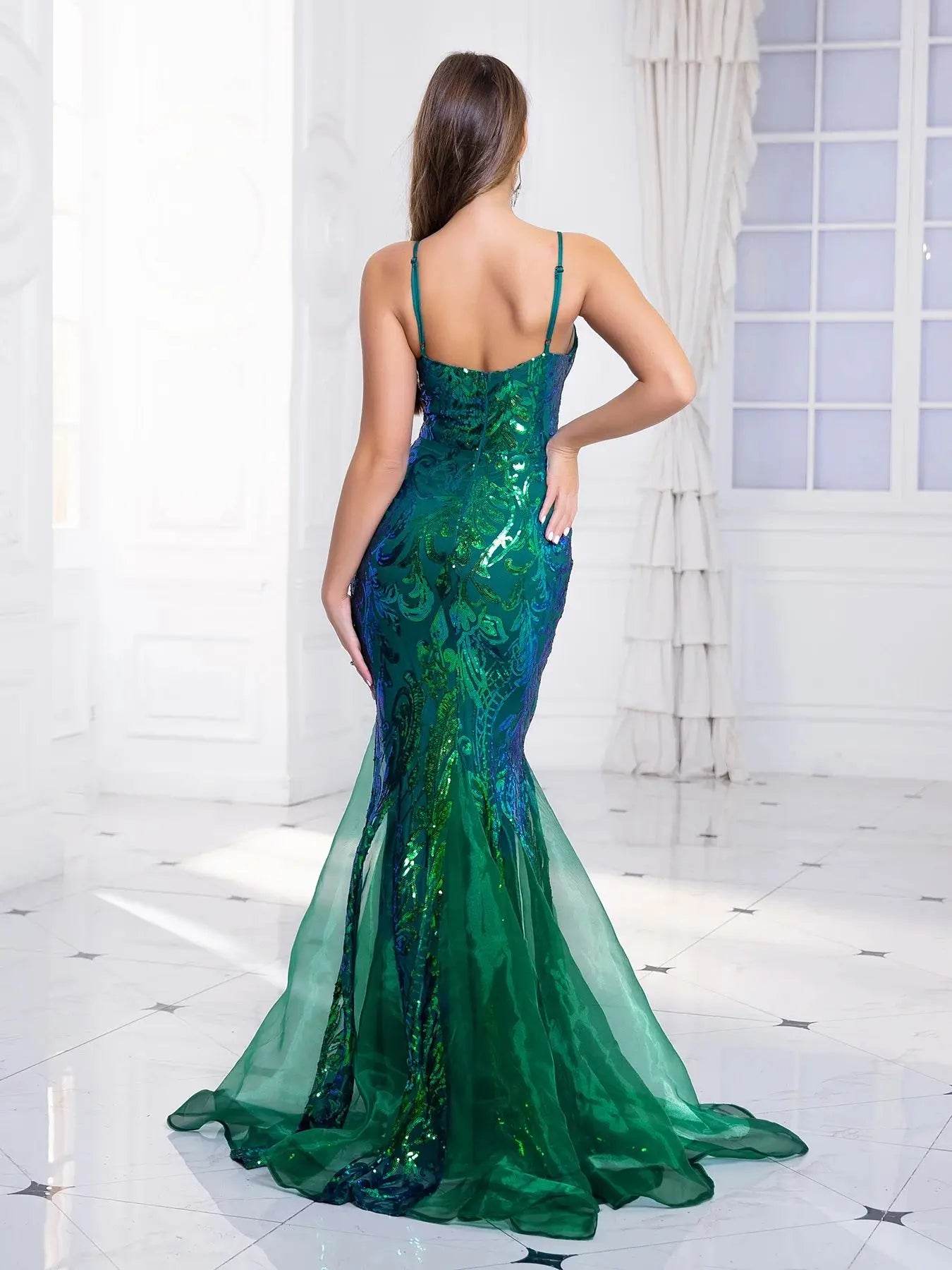 Romagic Deep V Neck Sleeveless Maxi Dress - Luxury Sequined Gown - Buy Center UK