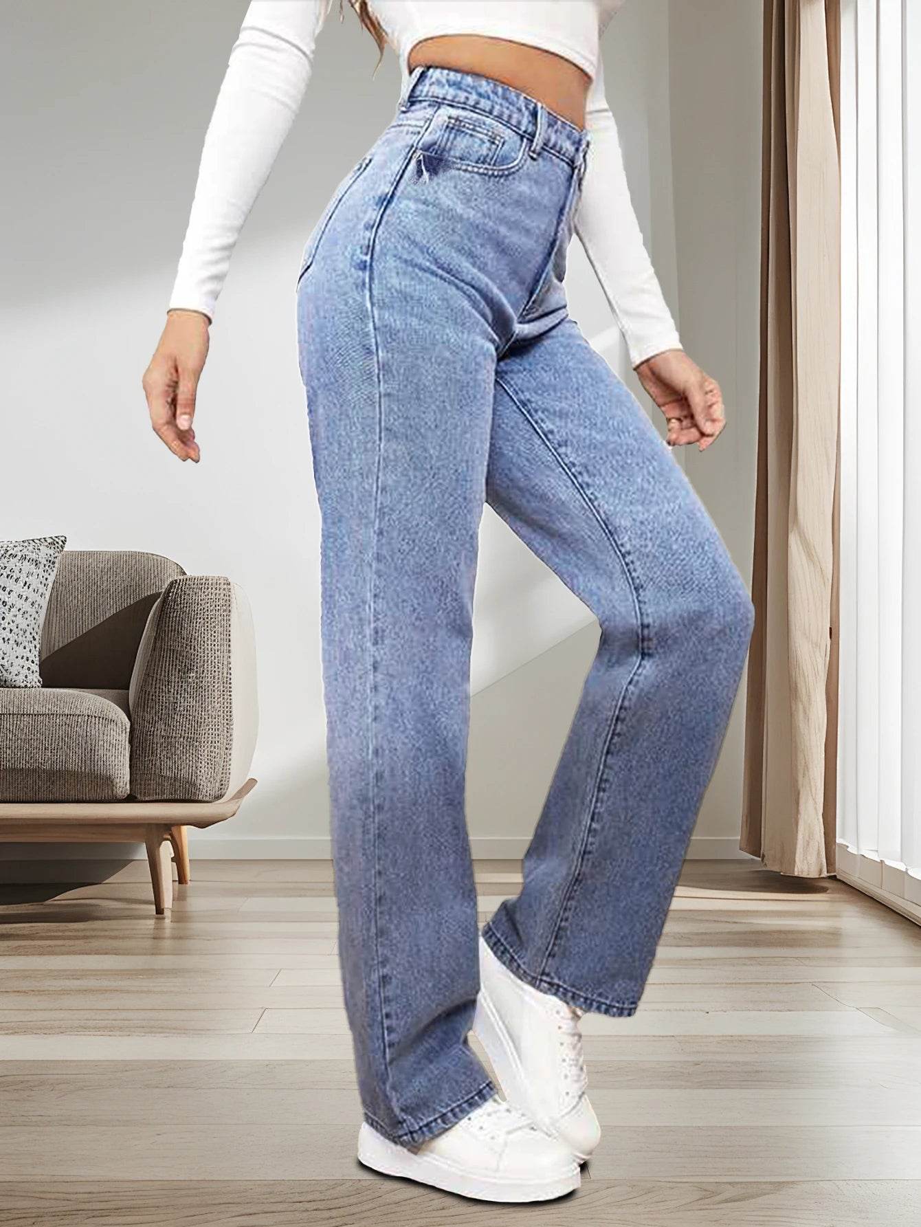 Buy Center Women's Classic Washed Jeans - Loose Straight-Leg Fit - Buy Center UK