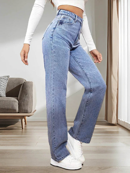 Buy Center Women's Classic Washed Jeans - Loose Straight-Leg Fit - Buy Center UK
