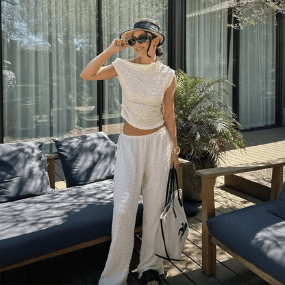 PB&ZA Women's Spring Knitted Set - Diagonal Neck & High Waist - Buy Center UK