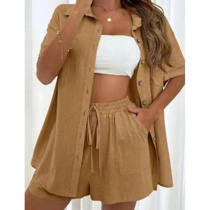 Fashion Black Short Sleeve Shirt & Shorts Set - Women's Summer Outfit - Buy Center UK