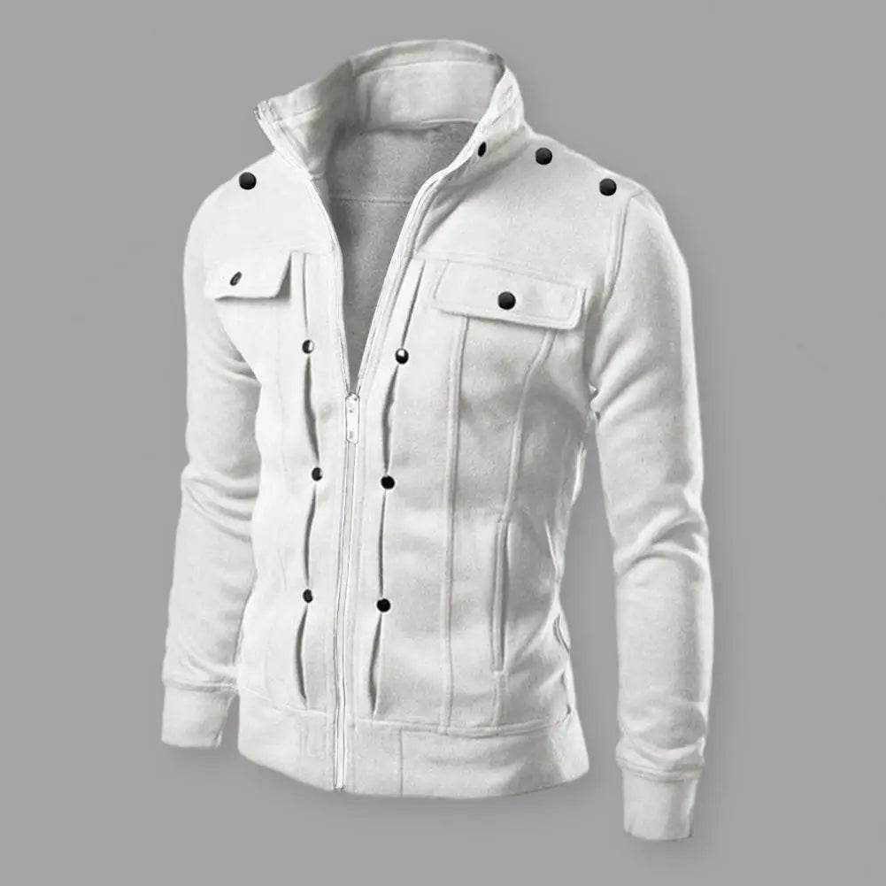 Buy Center Men’s Solid Color Jacket - Stylish Stand Collar for Spring - Buy Center UK