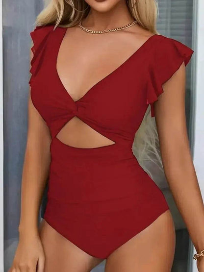 Buy Center V Neck Contrast Mesh One Piece Swimsuit - Tummy Control - Buy Center UK