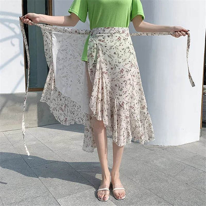REALEFT Vintage Floral A-line Skirt - High Waist Midi Length - Buy Center UK