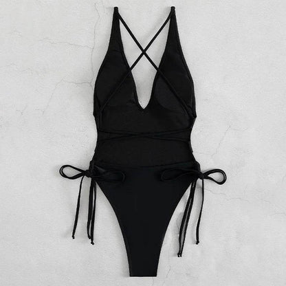 Fashion Solid Deep V Neck One Piece Swimsuit - Stylish Monokini for Women - Buy Center UK