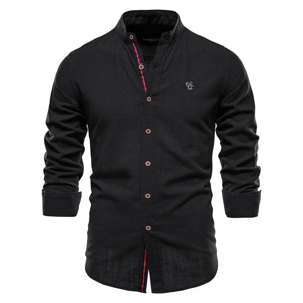 Buy Center Men’s 100% Cotton Solid Color Shirt - Elegant Embroidery - Buy Center UK