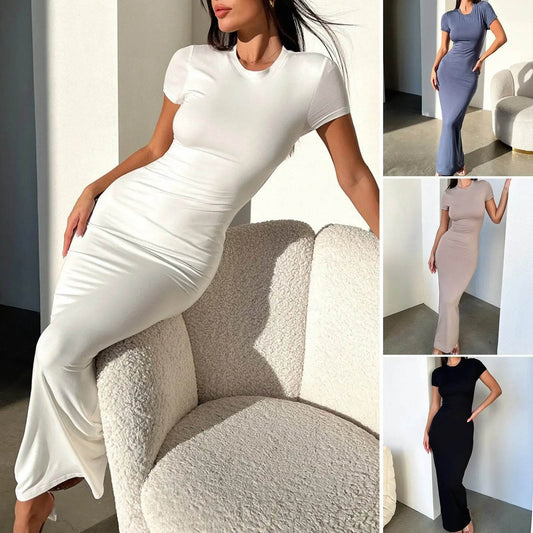 Buy Center Women's Slim Fit Short Sleeve Dress - Elegant Spring Style - Buy Center UK