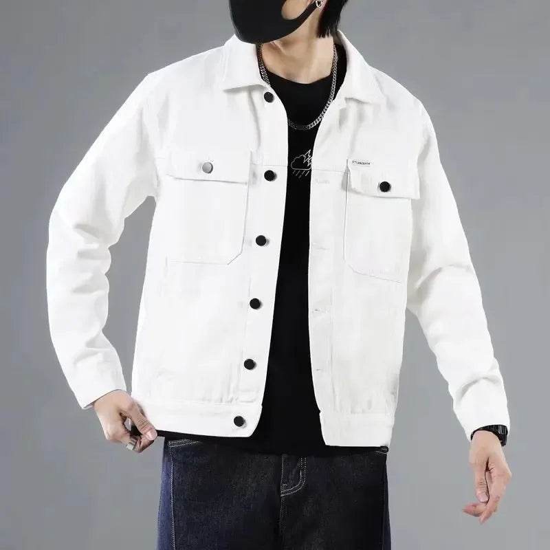 Buy Center Men's White Loose-fit Denim Jacket - Trendy Autumn Style - Buy Center UK