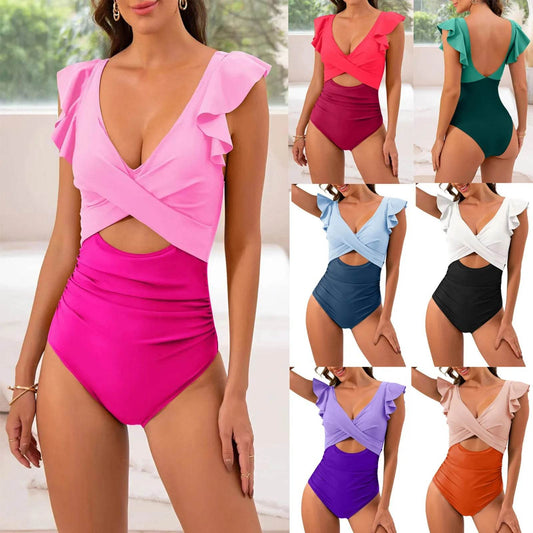 Buy Center V Neck One Piece Swimsuit - Tummy Control, Backless Design - Buy Center UK