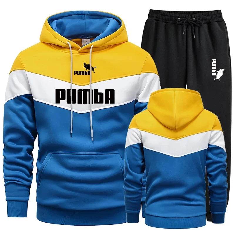 Buy Center Men's Tricolor Tracksuit Set - Hooded Sweatshirt & Jogging Pants - Buy Center UK
