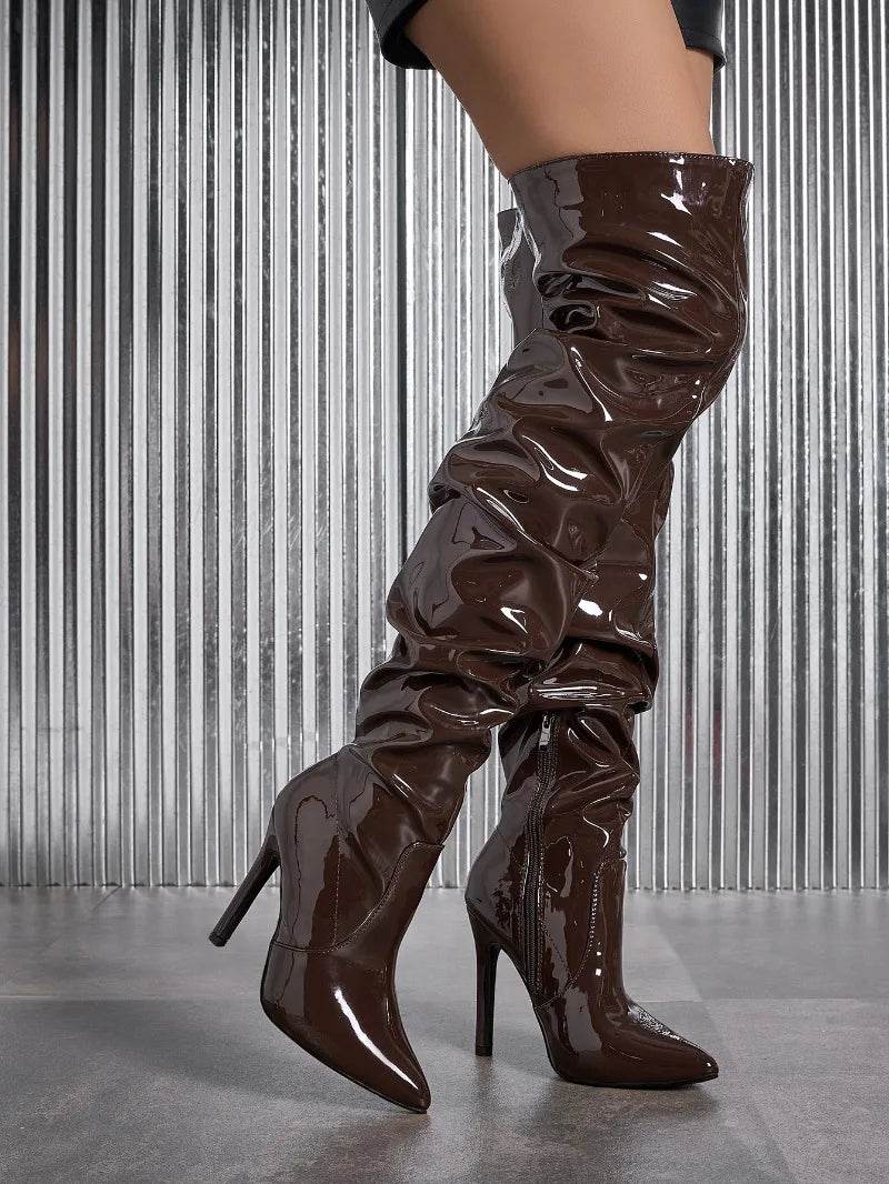 Sharp Pointed Women's High Heel Boots - Stylish Patent Leather Design - Buy Center UK