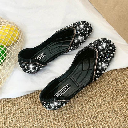 UETEEY Glitter Pearl Studs Ballet Flats - Cozy Slip-On Loafers - Buy Center UK