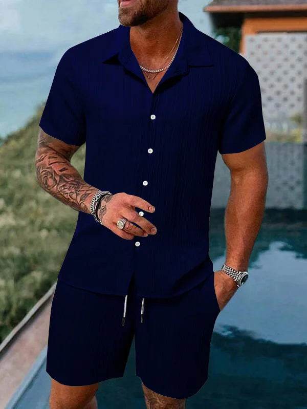 Buy Center Men's Summer Polo Suit - Casual Loose Fit Shorts Set - Buy Center UK