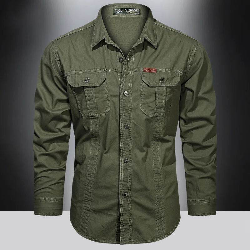 Buy Center Men's Long Sleeve Cargo Shirt - High-Quality Cotton Style - Buy Center UK