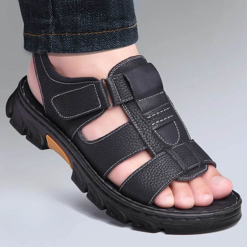 Buy Center Men's Leather Beach Sandals - Breathable Summer Comfort - Buy Center UK