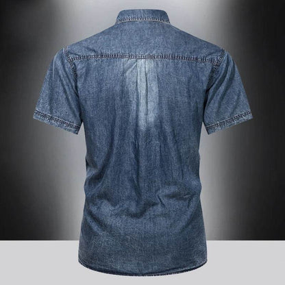 Buy Center Men's Cotton Denim Short Sleeve Shirt - Quick Drying Comfort - Buy Center UK