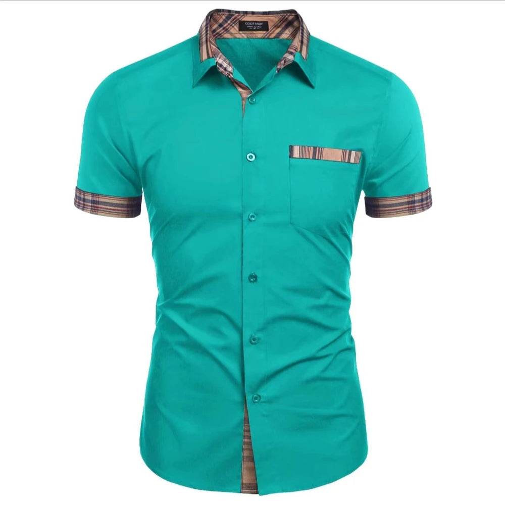 Buy Center Men's Summer Hawaiian Ice Silk Shirt - Casual Patchwork Design - Buy Center UK