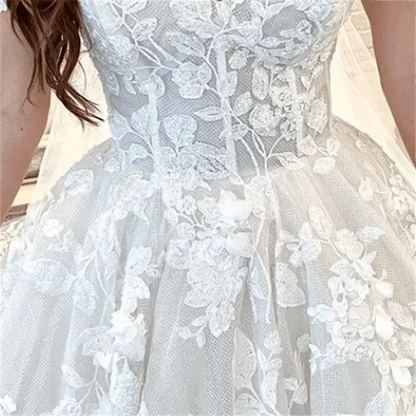 Buy Center Off-The-Shoulder Lace Appliques White Wedding Dress - Buy Center UK