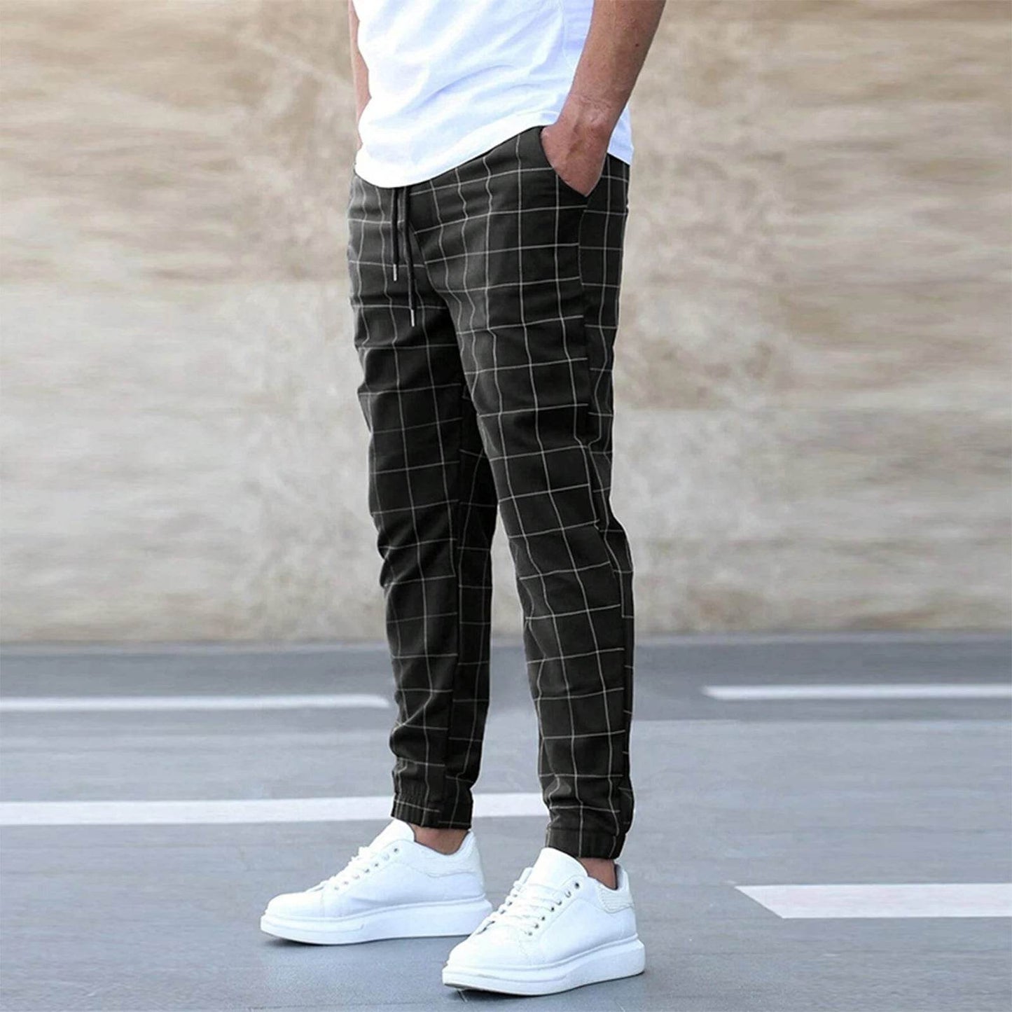 Buy Center Men’s Plaid Pants - Elastic Waist Casual Trousers with Pockets - Buy Center UK