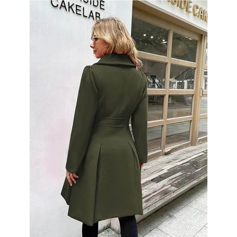 Buy Center Women's Wool Blend Coat - Double-Breasted Elegant Outerwear - Buy Center UK