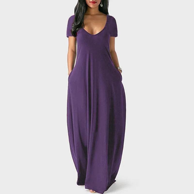 Stylish Plus Size Women's Summer Dress - Deep V Neck, Short Sleeves - Buy Center UK