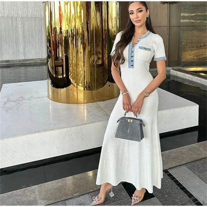 Buy Center Elegant Knit Maxi Dress - Chic O-neck with Metal Buttons - Buy Center UK