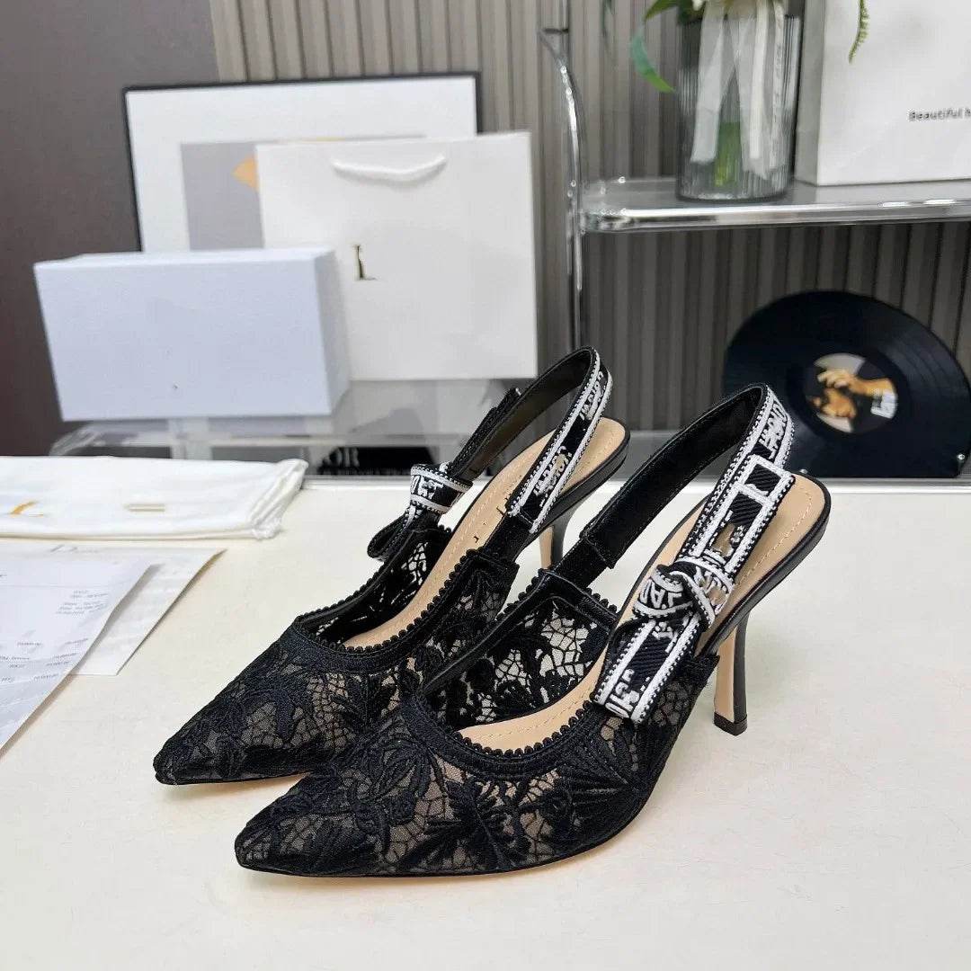 Buy Center Pointed Toe Lace High Heels Sandals - Butterfly Knot Design - Buy Center UK