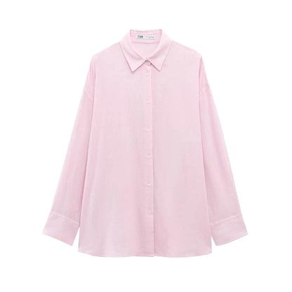 TFMLN Women's Loose Shirt with Belt - Stylish Long Sleeve Blouse - Buy Center UK